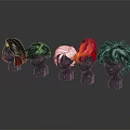 Diverse Head Models Featuring Various Hairstyles And Colorful Hair Silver Black White Pink Curly Black