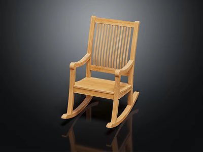 Modern Wooden Rocking Chair with Slatted Back and Armrests Light Wood Design 3d model