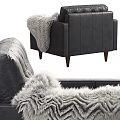 Stylish Black Leather Accent Chair with Tufted Back White Fur Throw and Wooden Legs