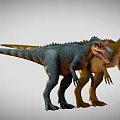 Two Realistic Colored Dinosaurs Standing In 3D Model With Gray Background