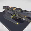 Detailed Futuristic Sci Fi Spaceship Model Featuring Black Yellow Design And Glowing Engine Lights
