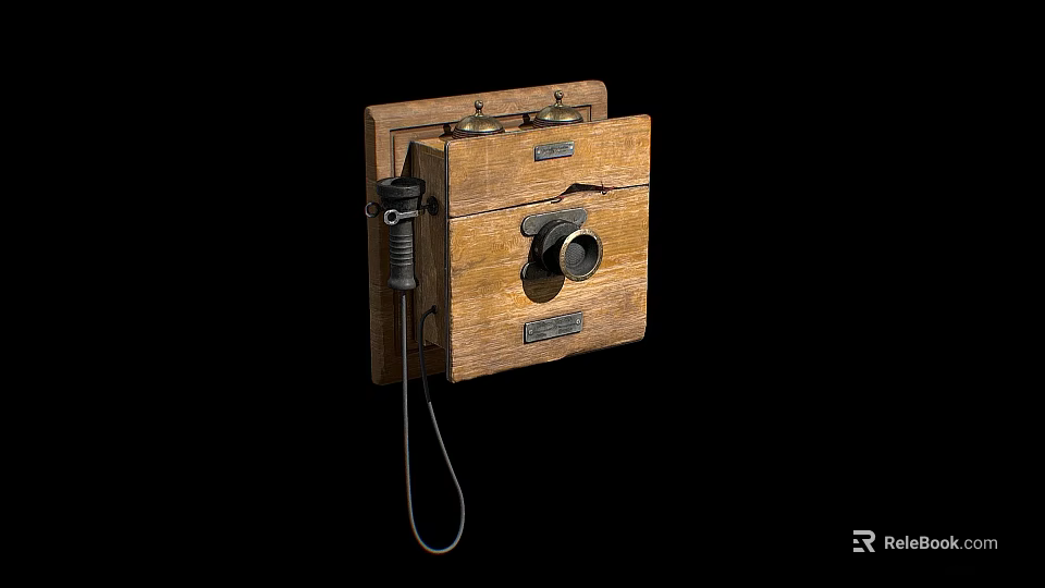 Vintage Wooden Telephone With Metal Components Wall Mounted Design And Handset Cable 3d model 