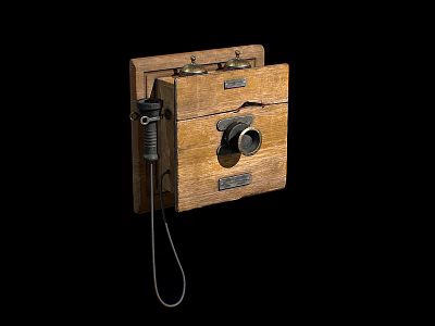 Vintage Wooden Telephone With Metal Components Wall Mounted Design And Handset Cable 3d model