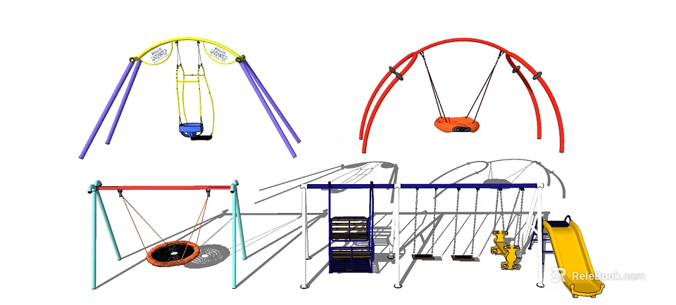 Colorful Outdoor Playground Equipment With Swing Sets Climbing Frames And Durable Swing Seats For Kids 3d model 
