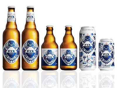 Collection Of FIX Beer Bottles And Cans With Classic Label Design 3d model