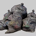 Pile of Full Garbage Bags With Colored Waste Inside On Gray Background