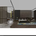 Elegant Modern Hotel Room Interior With Comfortable Bed Sofa Yellow Chair Work Desk And Carpet