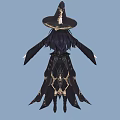 Woman In Ancient Style Black Traditional Outfit With Wide Brimmed Hat And Golden Decorations