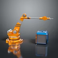 Orange Industrial Robotic Arm Performing Precision Handling With Blue Gray Block