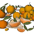Fresh Ripe Oranges And Tangerines With Green Leaves And Peeled Segments