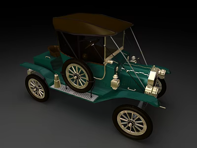 Vintage Green Classic Car With Brown Top And Spoked Wheels Design 3d model