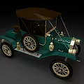 Vintage Green Classic Car With Brown Top And Spoked Wheels Design