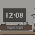 Modern Wooden TV Stand with Drawers Glass Doors and Decorative Plant Near Wall TV