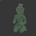 Ancient Green Landscape Sculpture Depicting Kneeling Figure With Crested Head Large Ears And Clasped Hands