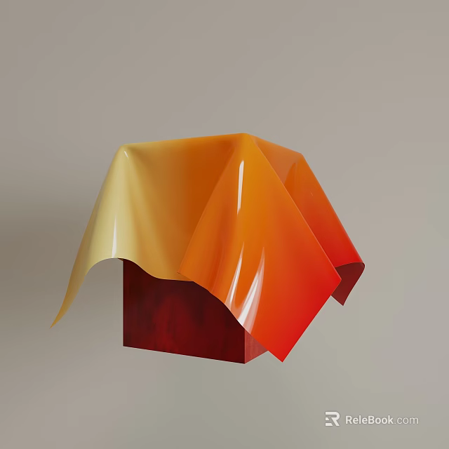Modern Decorative Ornament Set with Red Cube Base and Orange Yellow Gradient Folded Cover 3d model 