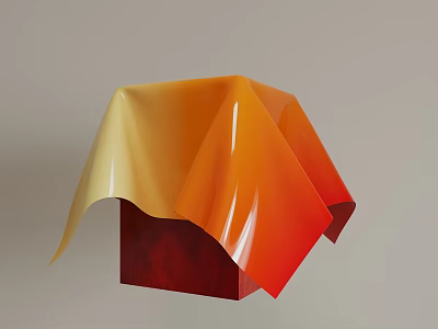 Modern Decorative Ornament Set with Red Cube Base and Orange Yellow Gradient Folded Cover 3d model