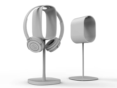 Modern Sleek Headphones and Speakers Displayed on Minimalist Stands with Clean Design 3d model