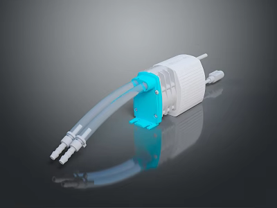 Industrial Water Pump Featuring White Housing Blue Connector And Transparent Flexible Hose 3d model