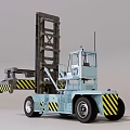 Blue Forklift With Tall Lifting Forks Yellow Black Warning Stripes Operator Cab And Large Wheels