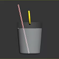 Refreshing Glass of Cold Drink with Red White Striped Straw and Lemon Slice