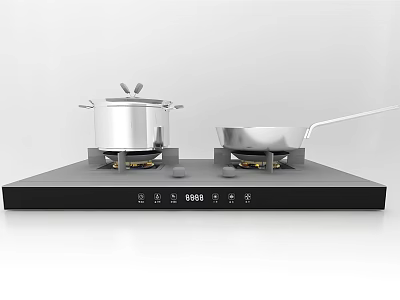 Modern Kitchen Gas Stove With Pot Frying Pan And Digital Control Panel 3d model