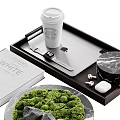 Ornamental Decor Combination With Marble Tray Moss Decoration Book And Phone