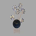 Decorative Black Clock With Floral Metal Frame Gold Blue White Artistic Design