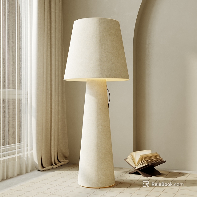 Cozy Floor Lamp In Minimalist Living Space With Curtains And Book 3d model 