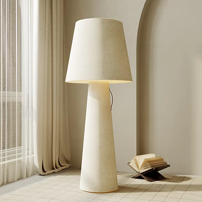 Cozy Floor Lamp In Minimalist Living Space With Curtains And Book 3d model