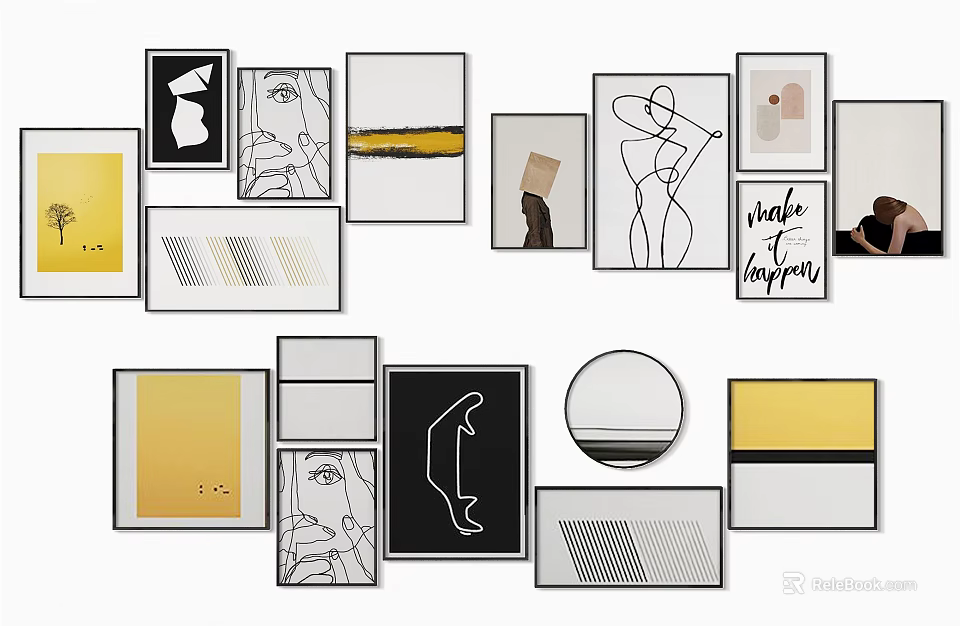 Modern Decorative Wall Art With Line Drawings Geometric Patterns And Framed Designs 3d model