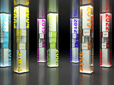 Colorful Modern Display Shelves With Year Numbers And Cloud Themed Elements 3d model