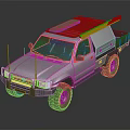 Silver Off Road Pickup Truck With Roof Rack And Orange Cargo On Top