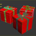 Three Red Gift Boxes With Green Bows On Shiny Reflective Surface