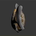 Orange and yellow spotted fish with grey fins tail and sharp teeth