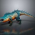 Fierce 3D Game and Movie Monster Character With Blue Orange Skin Spiked Back Open Mouth