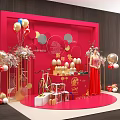 Elegant Red Theme Birthday Decoration With Balloons Cake Tower And Gift Boxes 3d model