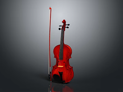 High Quality Red Wooden Violin With Bow For Musical Performance Practice 3d model