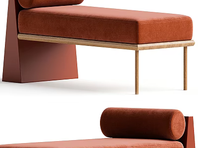 Terracotta Velvet Sofa Bench With Modern Wooden Legs And Sleek Design 3d model