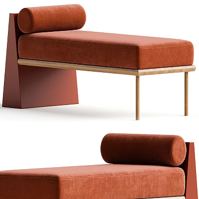 Terracotta Velvet Sofa Bench With Modern Wooden Legs And Sleek Design 3d model