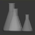 Set Of Three Transparent Conical Glass Containers With Blue Liquid On Dark Background