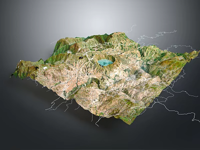 3D Landscape Terrain Model Featuring Mountain Ranges Green Vegetation Blue Lake and Natural Topography 3d model