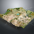 3D Landscape Terrain Model Featuring Mountain Ranges Green Vegetation Blue Lake and Natural Topography