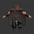 Game Movie Character Viking Warrior With Horned Helmet Red Beard Green Tunic And Chainmail Armor