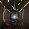 Modern Home Theater Room Interior With Leather Recliner Seats Paneled Walls And Ambient Lighting