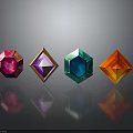 Colorful Glossy Polyhedral Gemstones With Red Purple Blue Orange Hues And Reflections