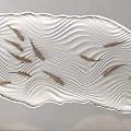 White Wavy Textured Background Wall With Golden Fish And Green Plants Decor