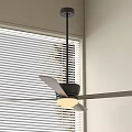 Modern Black Ceiling Fan With Light In Room With Window Blinds 3d model