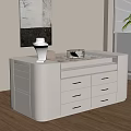 White Modern Dresser With Glass Top Multiple Drawers Decorative Vase Wall Painting And Potted Plant