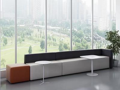 Modern Sectional Sofa with Large Windows and Park View in Bright Interior with Side Tables 3d model