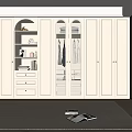 Modern White Wardrobe Featuring Glass Doors Drawer Unit Interior Lighting And Decorative Items